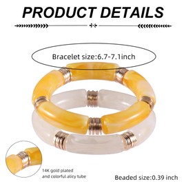 PIPITREE Bamboo Tube Bangles Bracelet For Women ，Chunky Curved Stacking Clear Acrylic Colorful Beads Stretchable Gold Bracelets Friendship Summer Beach Jewelry, 7inches, Pearl