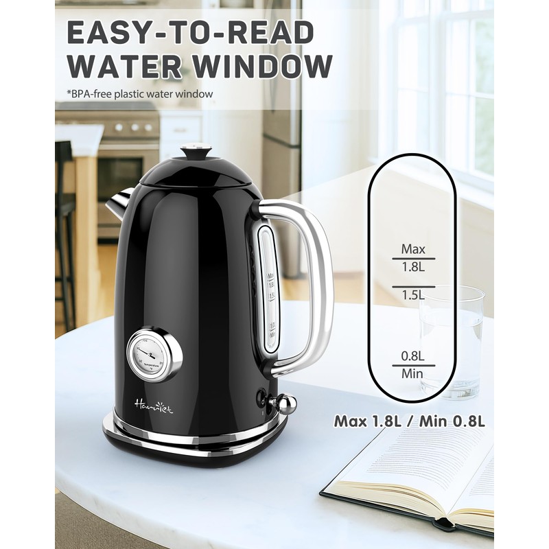 Harriet Electric Kettle, 1.8L Retro Electric Tea Kettle with Thermometer,