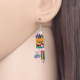 YINYA Acrylic Fun School Crayon Teacher Earrings Dangle Pencil Pen Teacher Appreciation Gifts for Women Girls Kids Back To School Jewelry (Crayon)