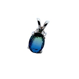 1ct Oval Blue & Green Tourmaline Sterling Silver Necklace
