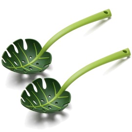 2 Pack Jungle Spoon Set, Green Leaf Design and Turtle Back Leaf Spoon, 11.8 Inches Long, Ideal for Household Cooking, Noodle Serving, and Kitchen Utensils