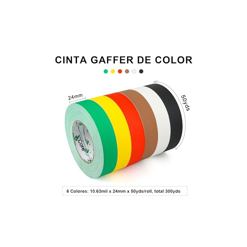 Bomei Pack Cinta Gaffer Negra, 1.88 Pulgadas X 50 Yardas