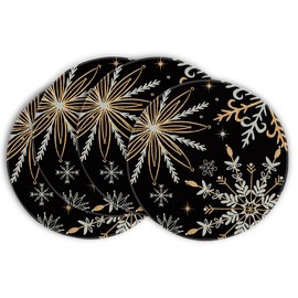 Artoid Mode Black Gold Snowflakes Christmas Round Placemats Set of 4 37 cm Winter Xmas Place Mats Kitchen Party Decoration
