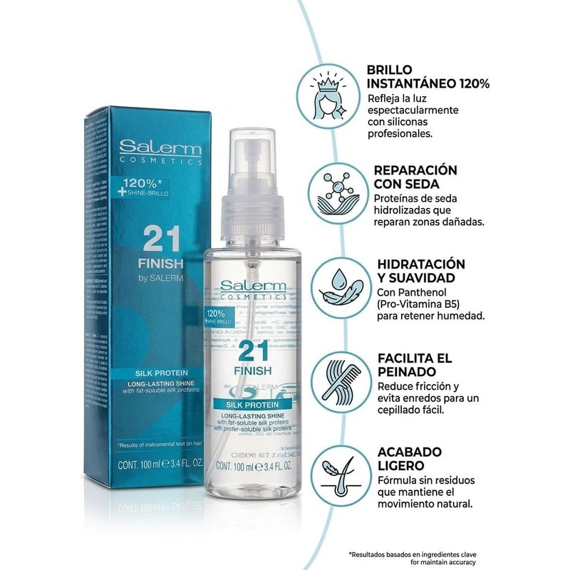 Salerm Cosmetics Finish Capilar con Proteína de Seda, Brillo Duradero,