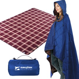 DUKUSEEK Waterproof Camping Blanket with Thick Fleece, Large Outdoor Blanket Windproof with Foldable Hood for Camping Stadium Sporting Events,79"x 58"…