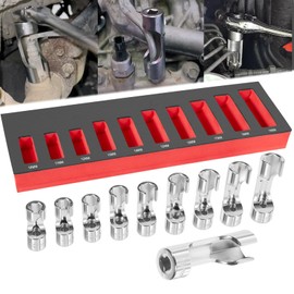 12030 Flare Nut Socket Set, 10pc, 10-19 mm 3/8" Drive Diesel Injector Fuel Line Socket Wrench Set for Fastener on Wired Temperature Sensors, Thermo Switches, ABS Tube, Master Cylinder, Coolant, etc