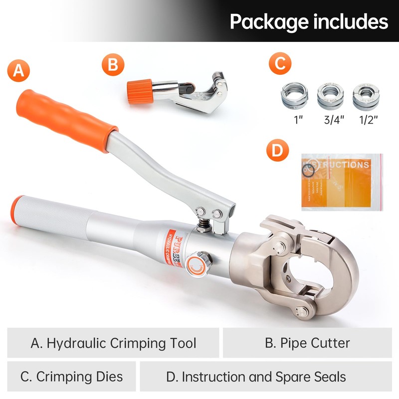 Purseter Copper Tube Fittings Hydraulic Pipe Crimping Tools with 1/2",3/4"
