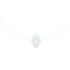 Martinuzzi Accessories White Opal Hamsa Hnad Nylon Necklace. Floating Illusion.Invisible Line. Translucent Necklace (18 Inches)
