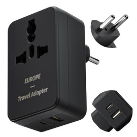 European Travel Plug Adapter, DOACE International Power Plug with 5V 3A USB C and A, 16A Universal Travel Adapter with Type C Outlet Adaptor Charger for US to Europe Iceland Spain Italy France Germany