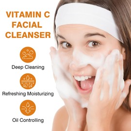 Vitamin C Face Cleanser, Vitamin E and Hyaluronic Acid Refreshing Face Wash & Makeup Remover, Deep Cleansing Exfoliation, Moisturizing and Hydrating Suitable for Dull and Oily Skin 100g
