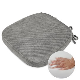 Glyzia 2.5" Thick Chair Cushions for Dining Chair, Corduroy High Density Foam Kitchen Chair Pads, U Shaped Indoor Seat Cushions with Ties & Non-Slip Backing, Washable Cover, 17''x16.5'', Grey