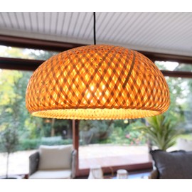 BOURGH GROSSETO Bamboo Lamp, Hanging Lamp with Lampshade, Bamboo, 36 cm Diameter, Basket Weave - Hanging Light, Chandelier, Ceiling Light, Pendant Light, Bedroom Lamp, Lantern