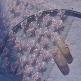 Butterfly Nail Stickers for Nail Art Sparkly Pink Butterfly Nail Art Stickers 5D Embossed Butterfly Nail Art Design Supplies Jelly Kawaii Shell Light Butterfly Stickers for Nails Manicure Decorations