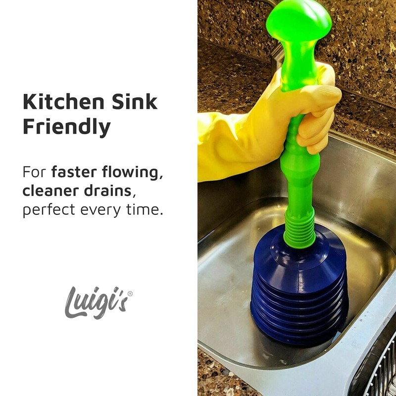 Luigi's Large Drain Plunger for Kitchens, Bathrooms, Baths, Waste Pipes