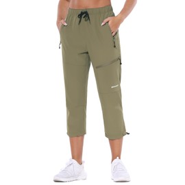 BALEAF Women's Hiking Cargo Capris Outdoor Lightweight Water Resistant Pants UPF 50 Zipper Pockets Light Green Size M