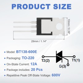 sourcing map 20 Pcs Bidirectional Thyristor BT138-600E TO-220 600V 12A Rail Silicon Controlled Rectifiers for Electronic Instruments Smart Home Appliances Drones