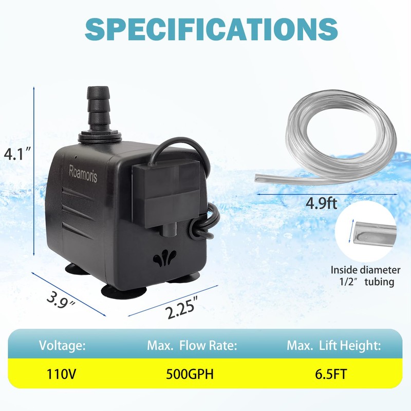 Roamoris Automatic Fountain Pump With Level Sensor,110V Small Submersible Water