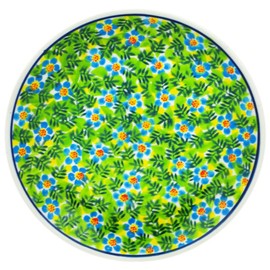 Polish Pottery 7½-inch Dessert Plate (Green Forest Theme) Signature UNIKAT + Certificate of Authenticity