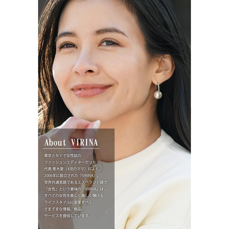 VIRINA Women's Earrings, Pearl, Large, Simple, Binaural Set, Hypoallergenic, Titanium