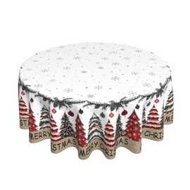 KIYIYZER Merry Christmas Round Tablecloth 60 Inch Festival Decoration Christmas Tree Table Cover Anti-Wrinkle Waterproof Wipeable Tablecover for Kitchen Home Dining Party Decor