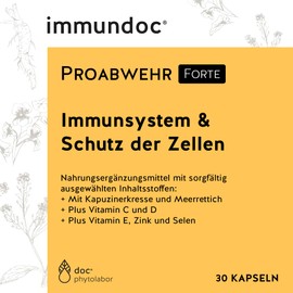 immundoc Proabwehr Forte Immune System Capsules, Pack of 30, Dietary Supplement with Vitamin C, Vitamin D, Vitamin E, Zinc, Selenium, Nasturtium and Horseradish