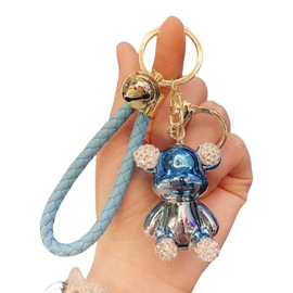 HSYHERE Fashionable Cool Half Mechanical Body Standing Bear Keychain, Stylish soft silicon Bear Key Ring Collection Bag Pendant New Year Christmas Valentine Gift Car Key Metal Keyring -Blue