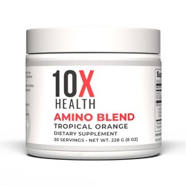 10X Health Amino Blend Tropical Orange - Contains EAA and BCAA Amino Acids Supplement - Essential Amino Acids Powder for Men and Women, Pre and Post-Workout Amino Energy Boost - 30 Servings