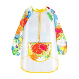 Kids Art Aprons, Waterproof Artist Smock for Kids, TPU Children Apron with Long Sleeves, Child Drawing Clothes Cover, Child Gardening Painting Aprons Age 4 to 12 Years (graffiti, L( 4-8 years))
