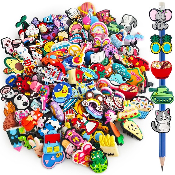 100 Pcs Cute Pencil Topper Decoration,Different Style Pencil Clips,Bulk Pen