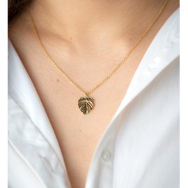 Variegated Monstera Albo, Thai Constellation Leaf Necklace, 18k Gold Monstera Albo Thai Constellation Earring Studs for Women, Men • Plant Gifts, Sterling Silver…