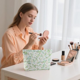 Kytpyi Kosmetiktasche, Schminktasche Groß, Frische Süße Doppelschichtige Kulturtasche Damen Studenten, Tragbare Weiche Kulturbeutel Damen für Verabredung Alltagsleben Reise (Weiße Blumen)