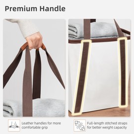 STORAGE MANIAC Collapsible Laundry Caddy, 128L (34 Gal) Large Collapsible Laundry Basket with Sturdy Metal Wire Frame, Long Carry Handles - Space-Saving, Foldable Laundry hamper, 2 Pack Beige