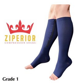 Ziperior Calcetines de compresión con puntera abierta de 15 a 20 mmHg, color blanco, gris marino, con cierre interior (azul marino, 3XL)