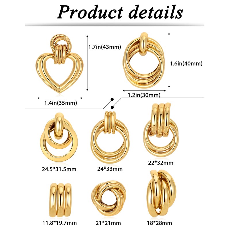 Ofeiyaa 8 Pairs Gold Knot Earrings for Women Chunky Statement
