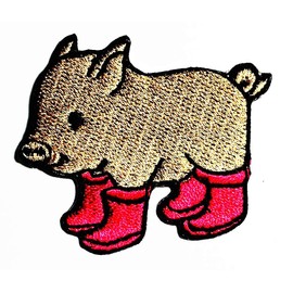 Pig with Pink Boots Cute Animal Retro Hippie Farm Animal Cartoon Kids Iron on Embroidered Patch Supplies for Jacket Bags Jeans Backpack Clothes DIY