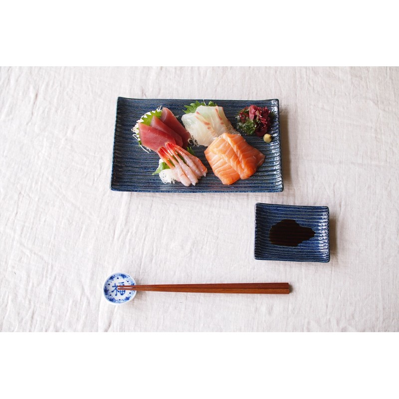 Minoru Pottery Lightweight Shogi Pottery & Small Plate Set, Indigo