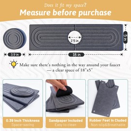 Faucet Mat for Kitchen Sink with Coaster, 18'' Long Diatomite Sink Splash Guard Draining Mat, Quick Drying Stone Sink Tray, Water Absorbent Soap Sponge Holder for Bathroom, Gift for Women, Dark Gray