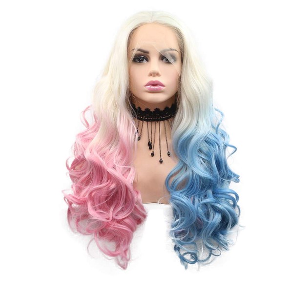 24" Platinum Blonde to Blue/Pink Ombre Body Wave Synthetic Lace