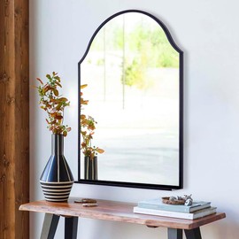 Chende Black Arched Mirror, 34'' x 22'' Bathroom Mirror with Shelf, Modern Decorative Wall Mirror for Entryway, Living Room, Fireplace