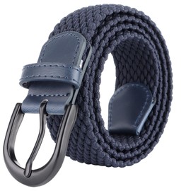 Mile High Life | Braided Stretch Elastic Belts | Pin Oval Solid Black Belt Buckle | PU Loop End Tip Men/Women/Junior Belt