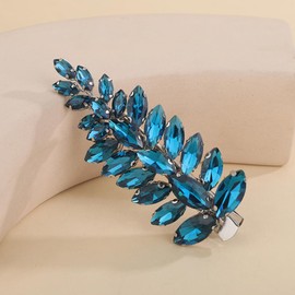 Teyglen Blue Rhinestone Hair Clips Bridal Crystal Hair Barrette for Women Wedding Crystal Hair Clips Hair Piece Hair Accessories for Women Party Prom (Peacock blue)