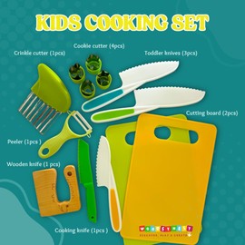 WoodsyNest Montessori Kitchen Toys for Toddlers – 13 Pieces Kids Safe Knife Set, Real Cooking Tools, Pretend Play Food, Educational Sensory Learning Toys for Boys, Girls Ages 3-12 Years