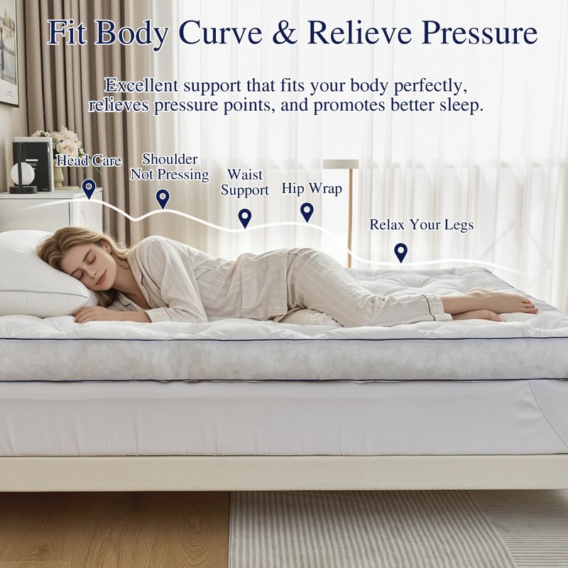 SHOUREN 5 Inch Memory Foam Mattress Topper Queen Size, Extra