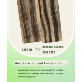 SURNEL Tape in Hair Extensions Human Hair Medium Brown Highlighted Caramel Blonde Remy Tape in Hair Extensions 20 Inch 20 pcs 50g(#4P27-20)
