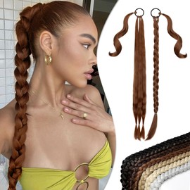 Wodelanle Long Braided Ponytail Extension with Hair Tie Light Brown Straight Wrap Around Braid Ponytail Hair Extensions Natural Soft Synthetic Hair Piece for Women Daily Wear(26 inch)