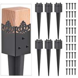 Insaga 6PCS Fence Post Anchor Metal Ground Spike, Black Powder Coated 4x4 Post Spike, Heavy Duty 4x4 Ground Post Stakes Anchors to Support Fence, Mailbox, Lamp Posts, Inner Diameter 3.6x3.6''
