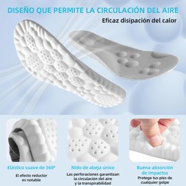 2 Par Plantillas para Fascitis Plantar, Espuma con Memoria, Soporte de Arco y Amortiguación - Plantillas Deportivas Ortopédicas, Unisex para Hombre y Mujer para Deporte, Trabajo y Uso Diario (Gris, 43-44)