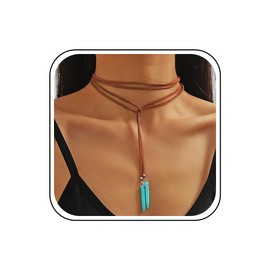 Sakytal Boho Choker Necklaces Brown Long Wrap Adjustable Western Cowgirl Necklace Choker for Women