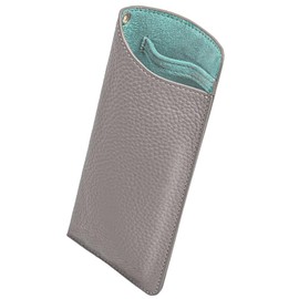 Nicolde Glasses Case, Leather, Stylish, Slim, Easy to Carry! Women's, Lightweight, Thin Leather, Comes with Anti-popping Band, Glasses Pouch, Strap Hole, ice gray