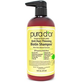 PURA D'OR PURA D'OR 16 Oz Original Gold Label Anti-Thinning Biotin Shampoo Natural Earthy Scent, CLINICALLY TESTED Effective Results, Herbal Hair Thickening Products, 3-1 Wash, Women & Men, Color Treated Hair